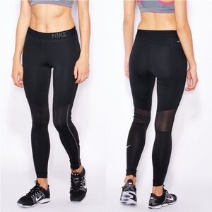 Nike Dri Fit Hyperwarm Pro Mesh Panel Leggings Tights Womens Black Size XS